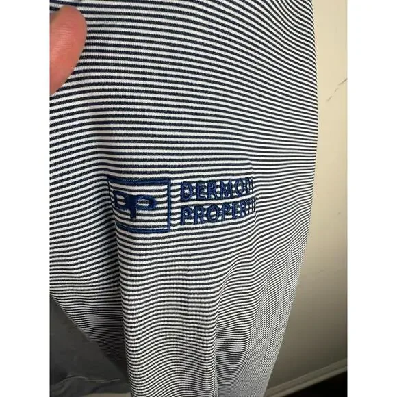 Peter Millar Perth Sugar Stripe Performance Golf 1/4 Zip XL Cottage Blue White - Picture 2 of 7